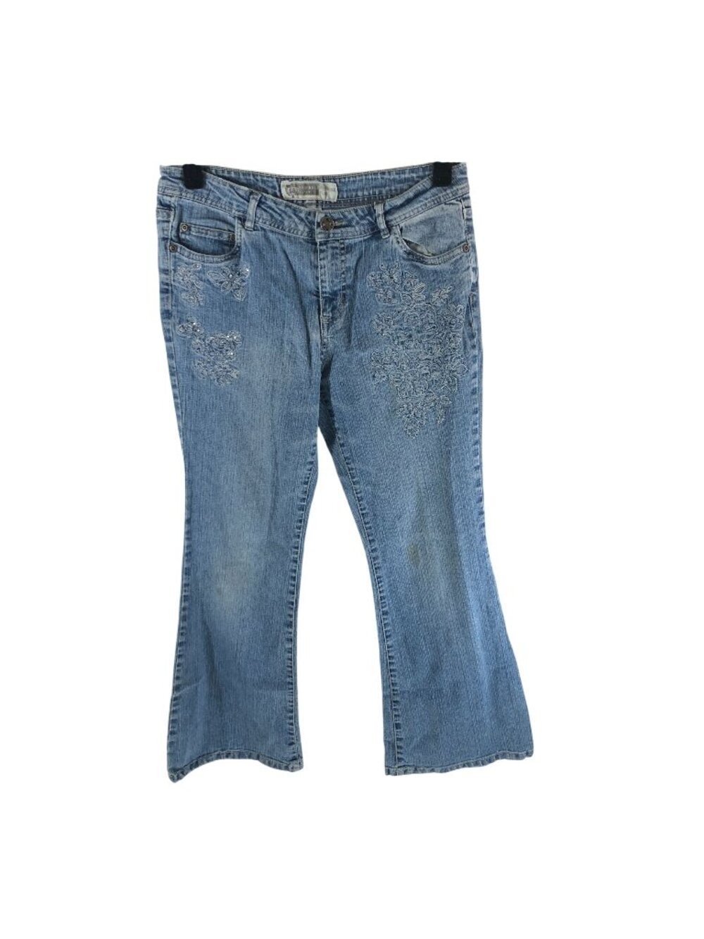 VTG Route 66 Y2K Floral Embroidered Mid-Rise Flare Jeans Medium Wash Size 14 1/2